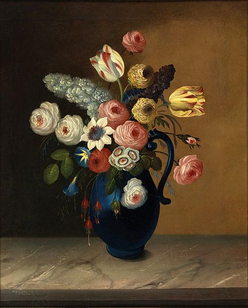 William Buelow Gould Still life, flowers in a blue jug oil on canvas painting by Van Diemonian (Tasmanian) artist and convict William Buelow Gould (1801 - 1853). China oil painting art